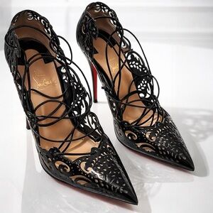 Elegant Black Lace-Up Heels